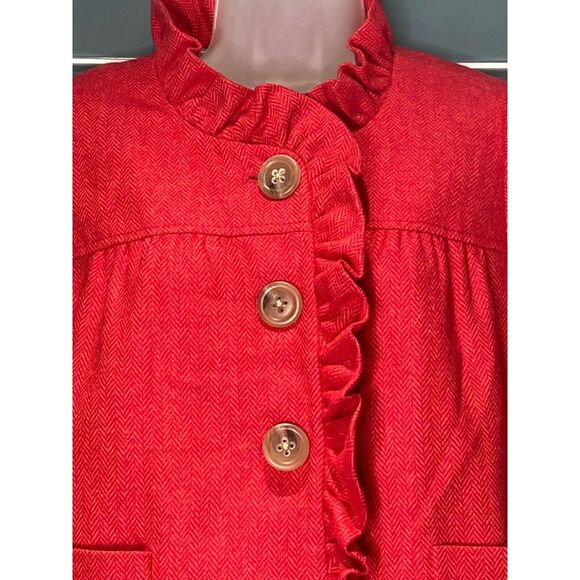 J CREW FIONA DARK PINK HERRINGBONE WOOL BLAZER JACKET SHORT RUFFLE COLLAR TRIM 2 - Picture 2 of 11